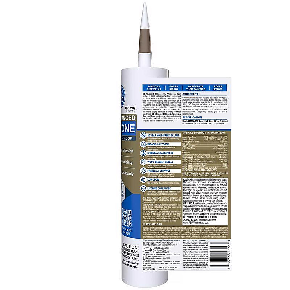 GE - 2813701 - Advanced Brown Silicone 2 Window and Door Caulk Sealant 10.1 oz
