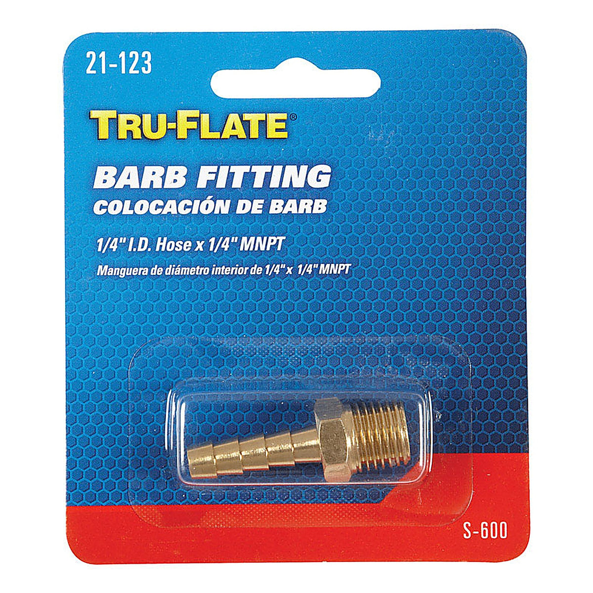 Tru-Flate - TRFL21123 - Brass Barb Hose Fitting 1/4 in. Male 1 pc