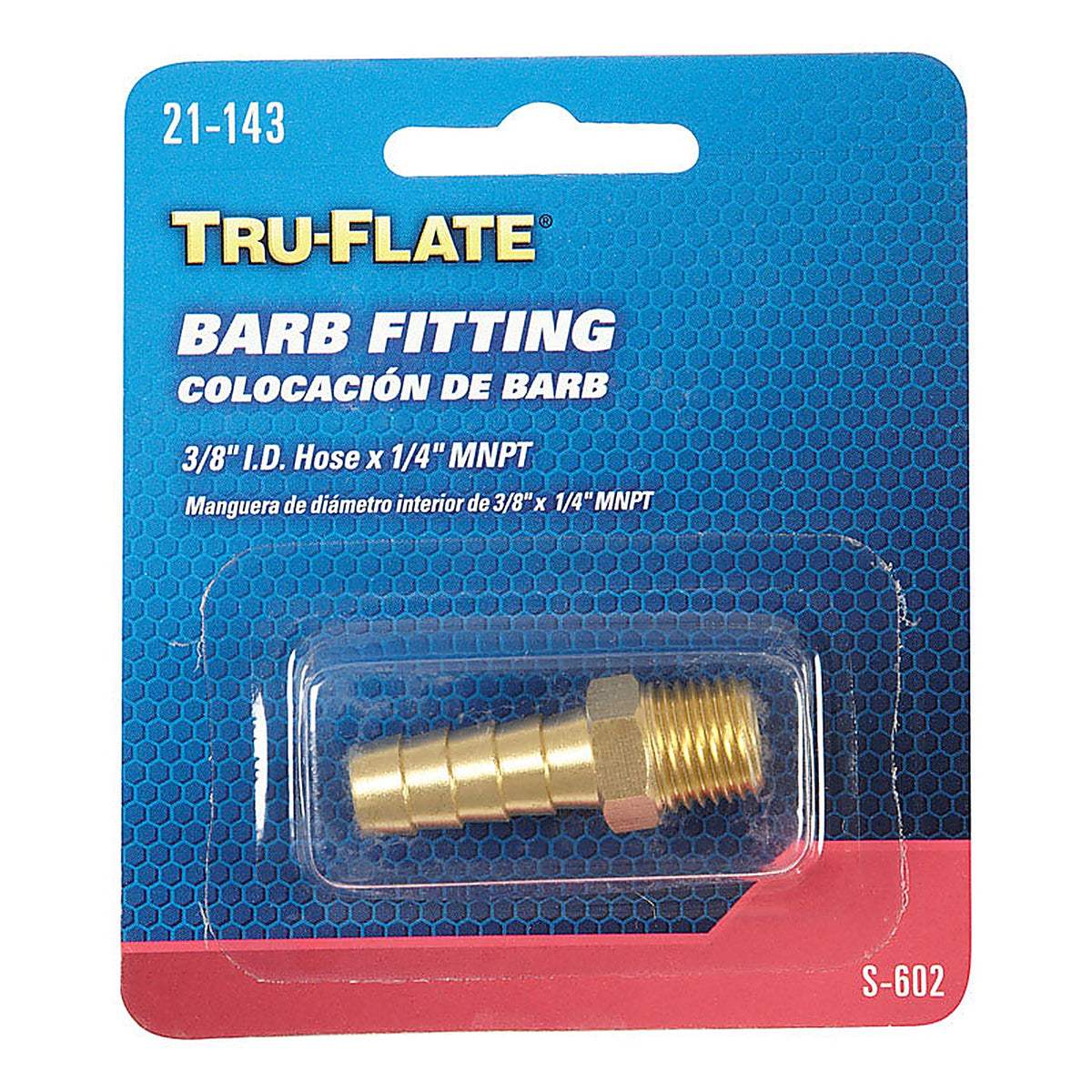 Tru-Flate - TRFL21143 - Brass Barb Hose Fitting 3/8 Male 1 pc