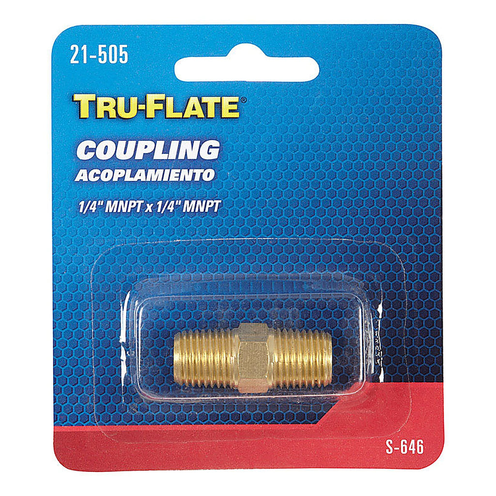 Tru-Flate - TRFL21505 - Brass Coupling 1/4 in. Male 1 pc