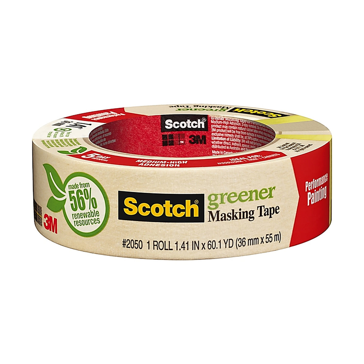 3M - 2050-36A - Scotch 1.41 in. W x 60.1 yd. L Tan Medium Strength Masking Tape - 1/Pack