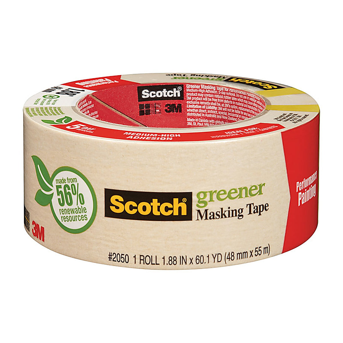 3M - 2050-48A - Scotch 1.88 in. W x 60.1 yd. L Beige Medium Strength Masking Tape - 1/Pack