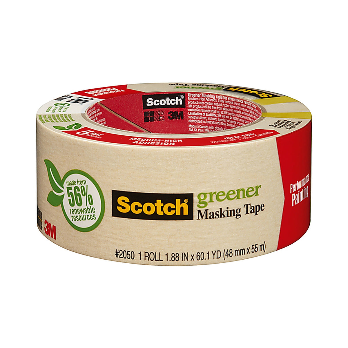 3M - 2050-48A - Scotch 1.88 in. W x 60.1 yd. L Beige Medium Strength Masking Tape - 1/Pack