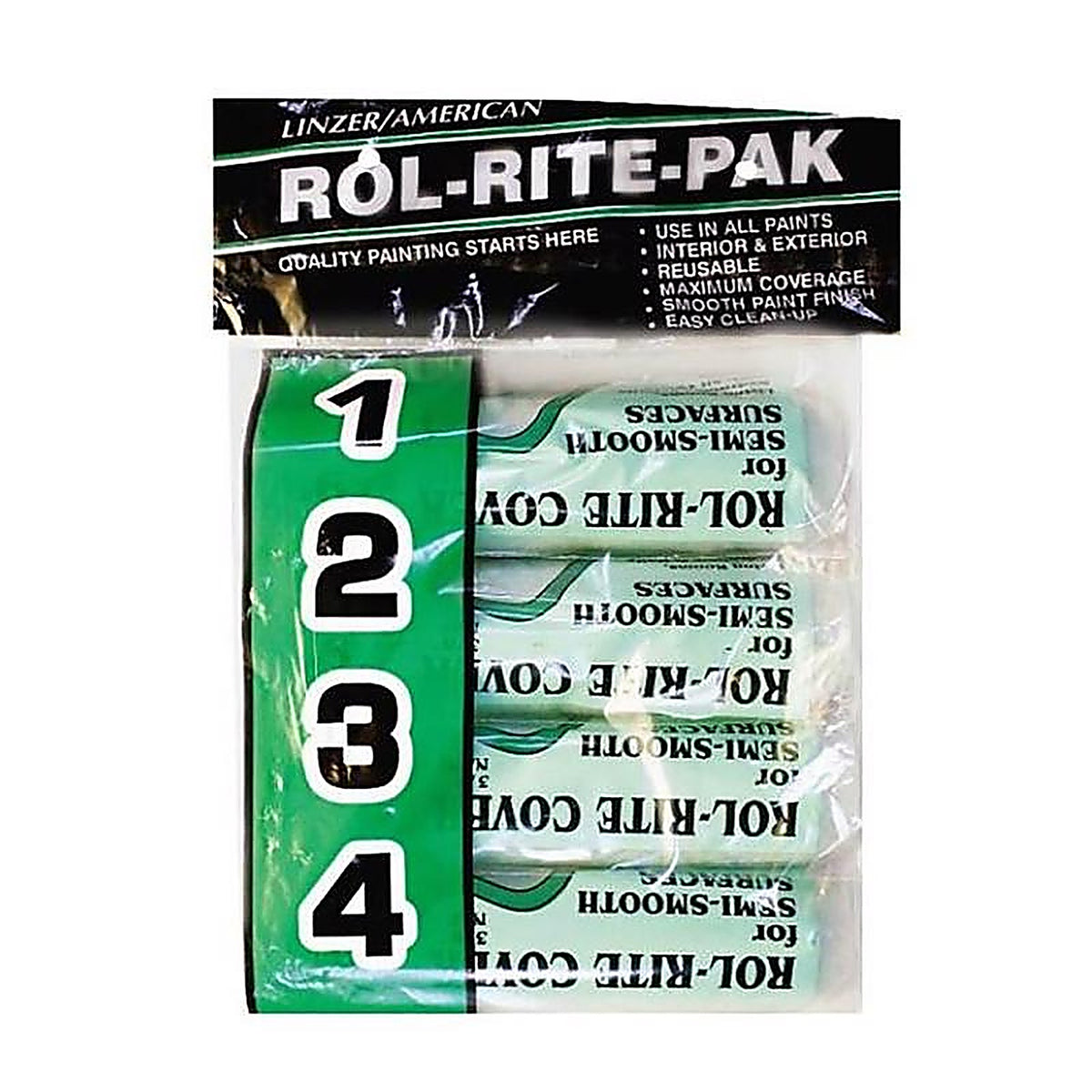 Linzer - 9384 - Rol-Rite Polyester 9 in. W x 3/8 in. Regular Paint Roller Cover - 4/Pack