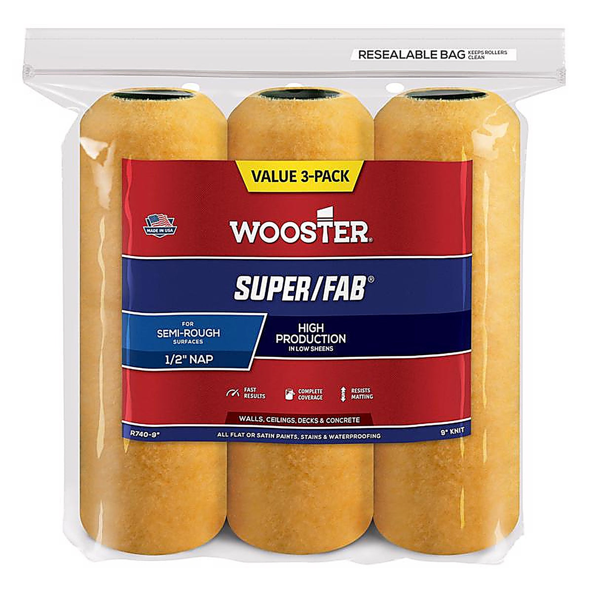 Wooster - R740-9 - Super/Fab Fabric 9 in. W X 1/2 in. Paint Roller Cover 3 pk