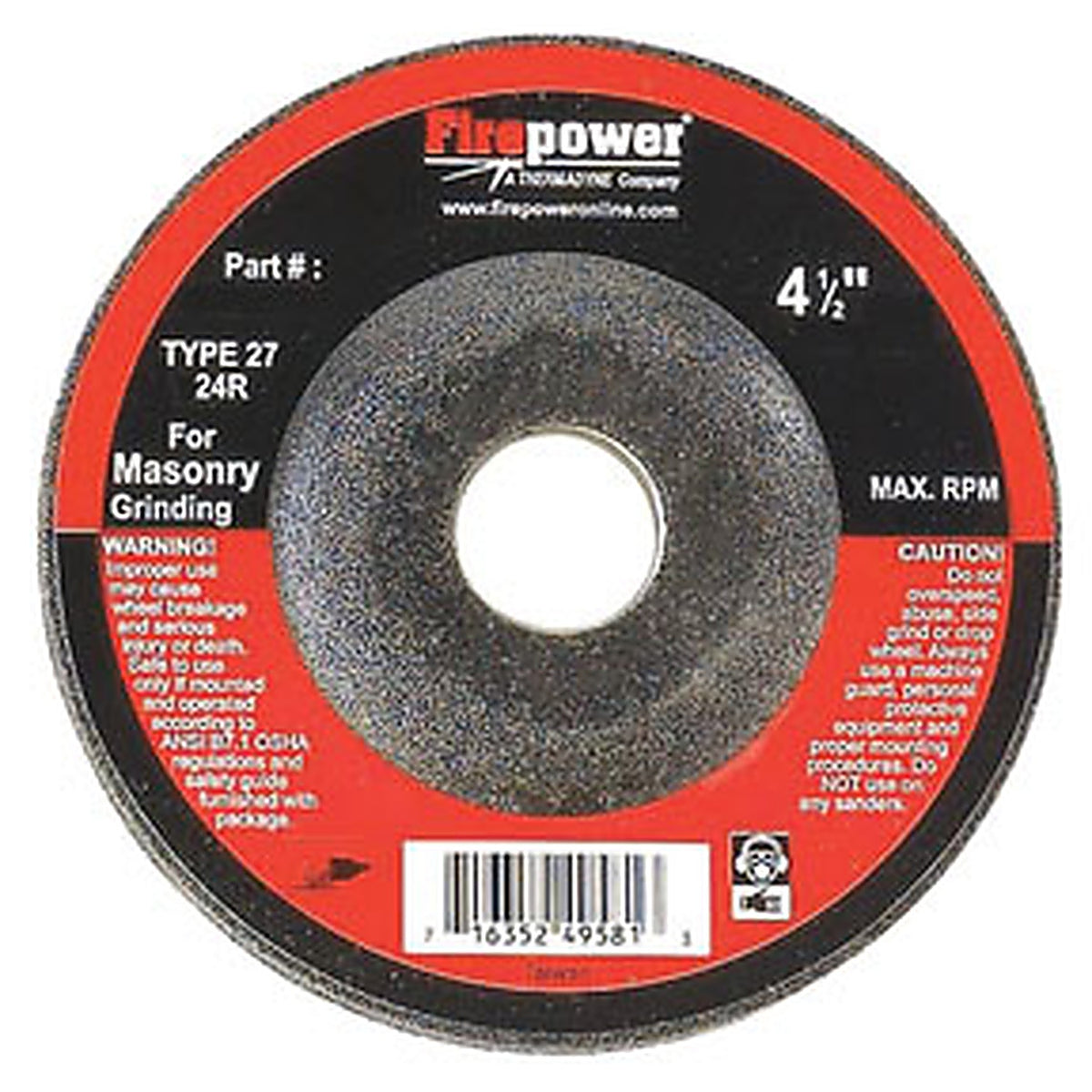 Firepower - 1423-3201 - Depressed Center Grinding Wheels, Type 27, 4 1/2 X 1/8 X 5/8 -11Nc