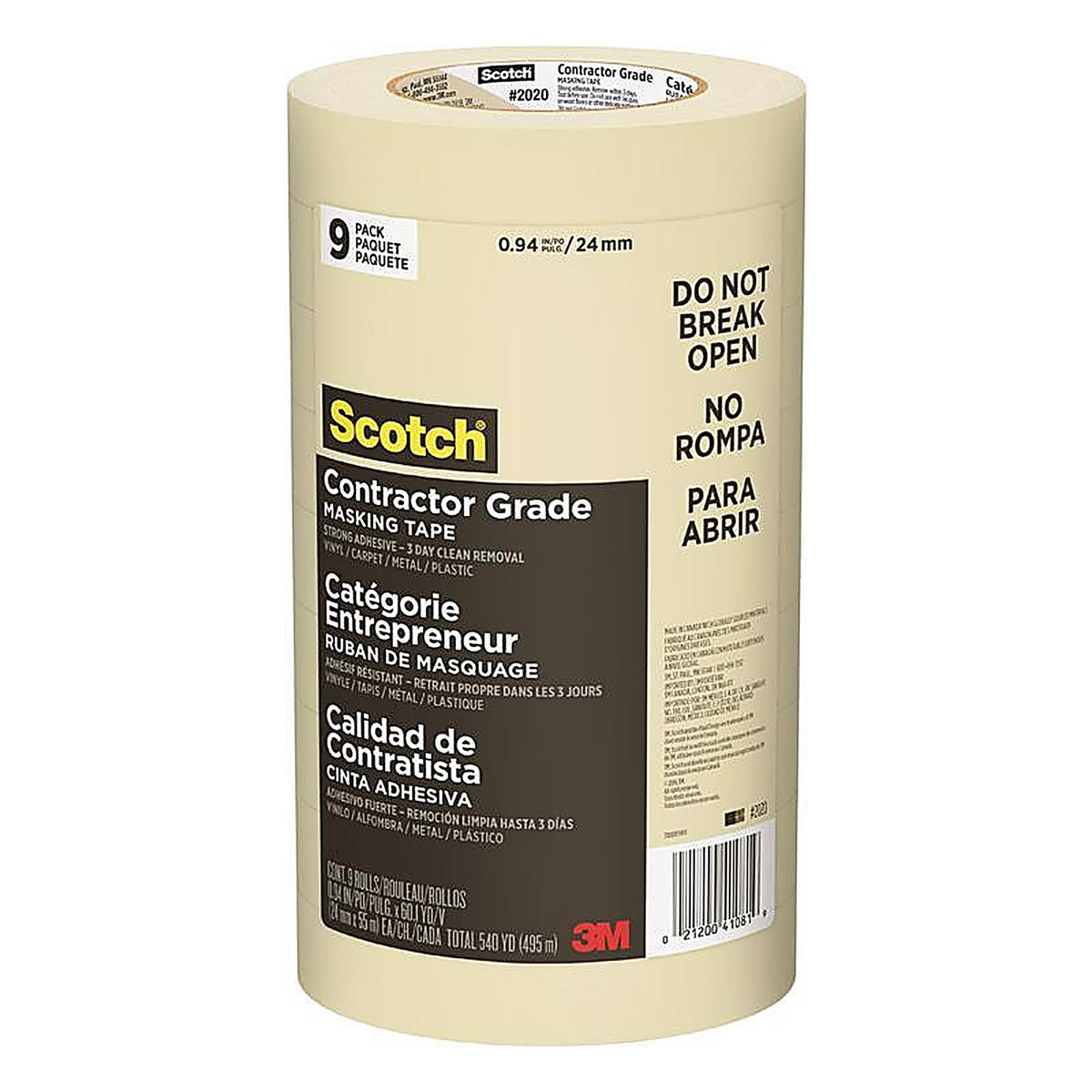 3M - 2020-24AP9 - Scotch 0.94 in. W x 60.1 yd. L Tan High Strength Masking Tape 9/Pack