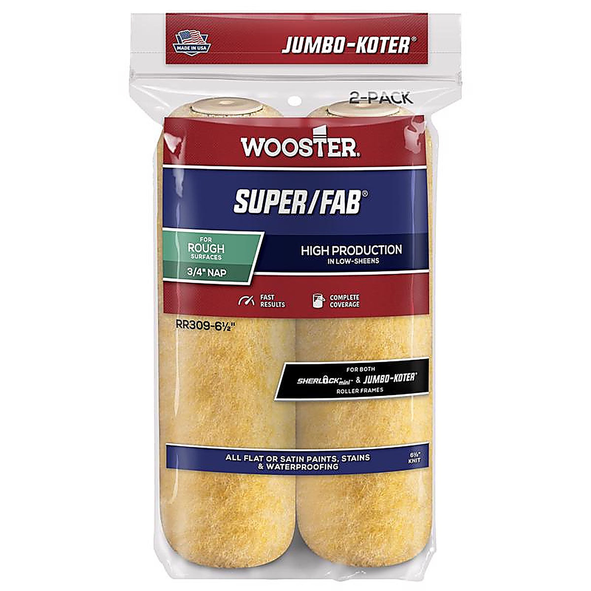 Wooster - RR301-6 1/2 - Super/Fab Fabric 6 1/2 in. W X 1/2 in. Paint Roller Cover 2 pk