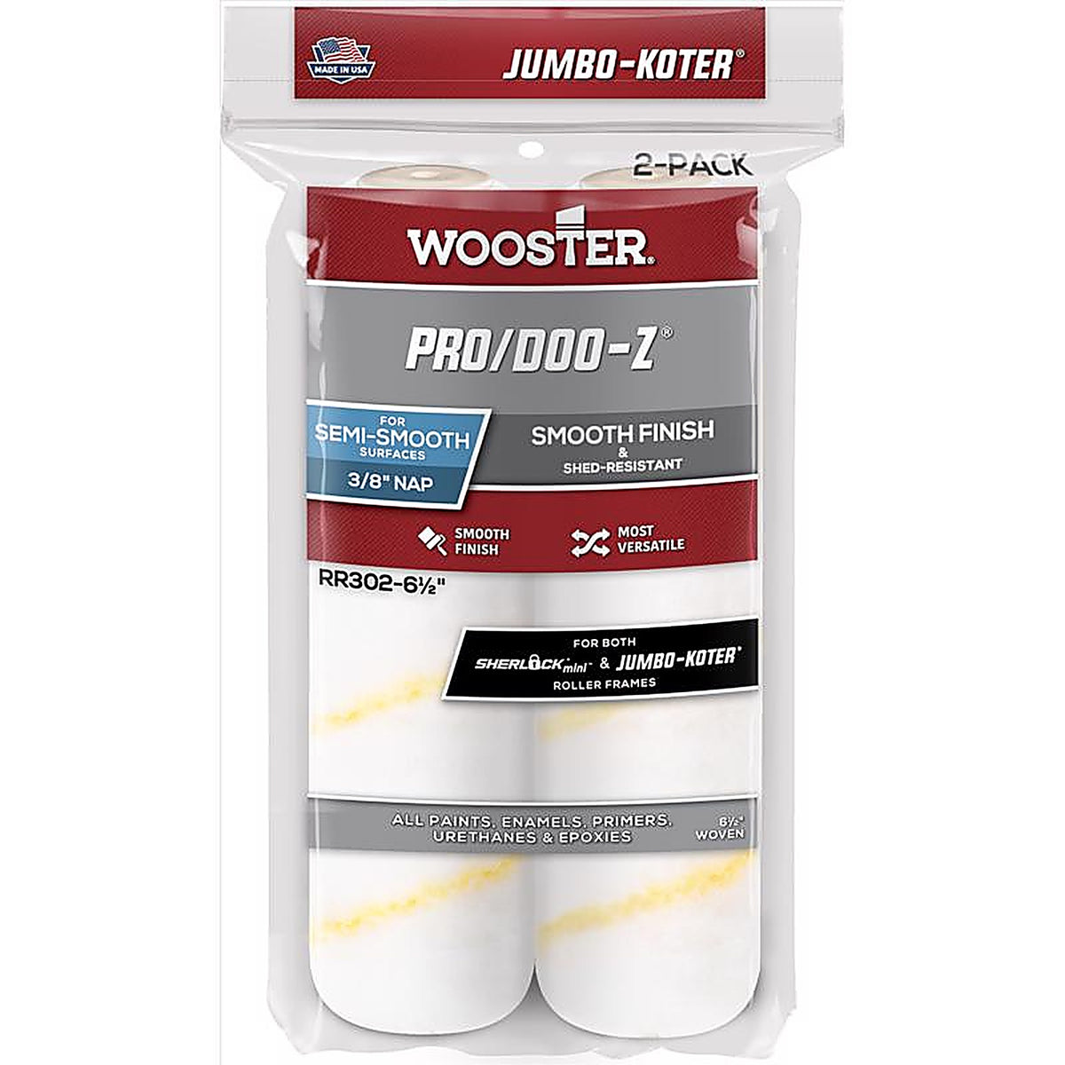 Wooster - RR302-6 1/2 - Pro/Doo-Z Woven 6.5 in. W X 3/8 in. Jumbo Paint Roller Cover 2 pk