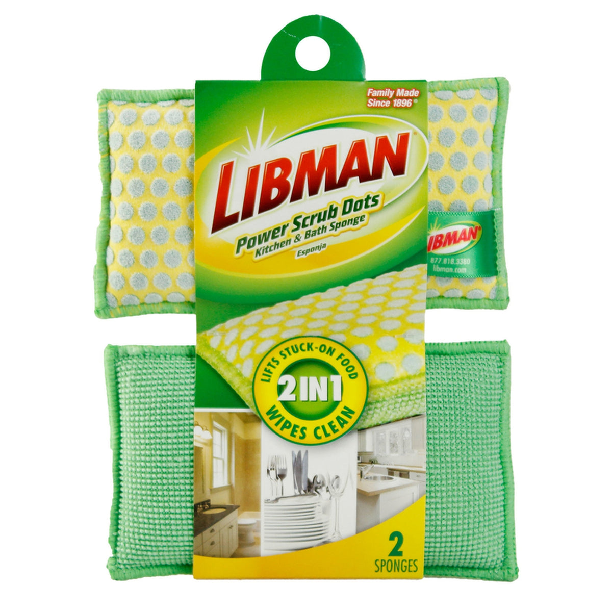 Libman - 336 - Power Scrub Dots Medium Duty Sponge For Pots and Pans 6 in. L 2 pk