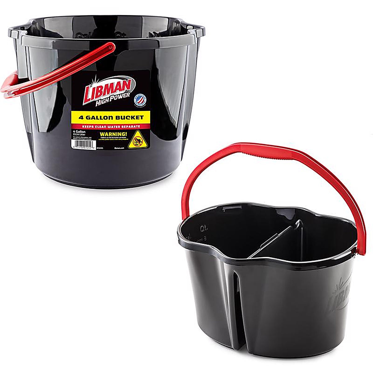 Libman - 1055 - High Power Dual Compartment 4 gal Bucket Black/Red