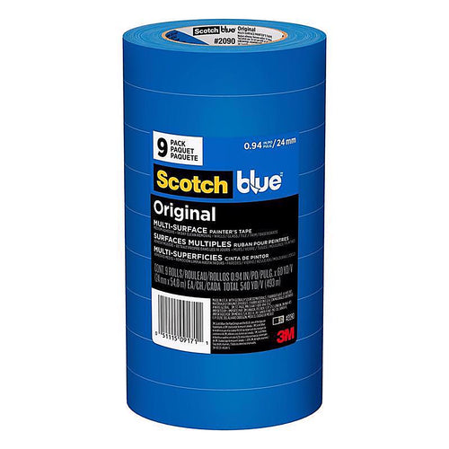 3M - 2090-24AP9 - ScotchBlue .94 in. W x 60 yd. L Blue Medium Strength Painter's Tape 9/Pack