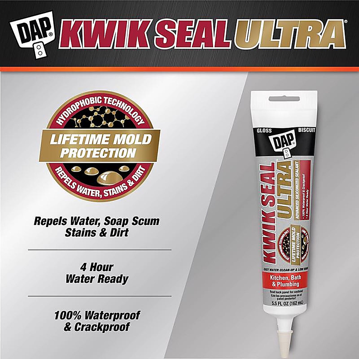 DAP - 7079818916 - Kwik Seal Ultra Biscuit Siliconized Acrylic Kitchen and Bath Sealant 5.5 oz