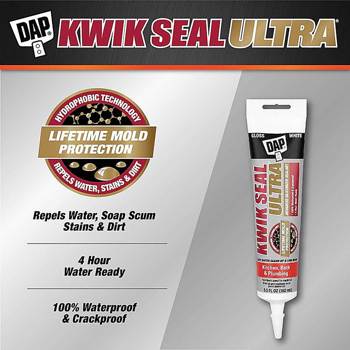 DAP - 7079818914 - Kwik Seal Ultra White Siliconized Acrylic Kitchen and Bath Sealant 5.5 oz