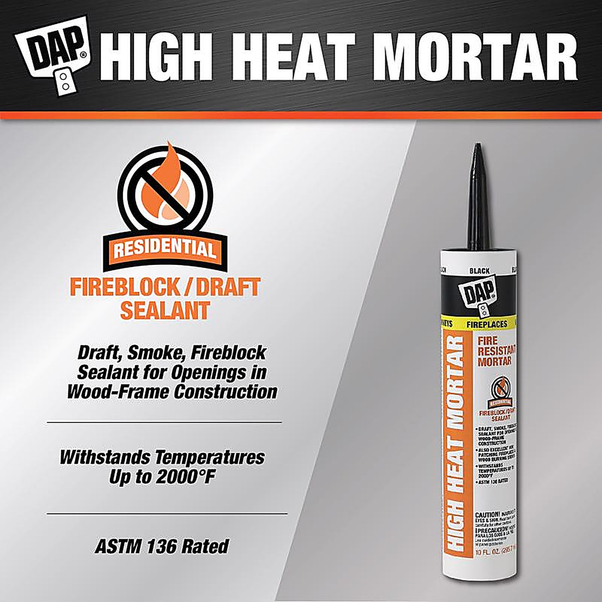 DAP - 7079818854 - Black Silicate Fire Resistant Caulk 10.1 oz