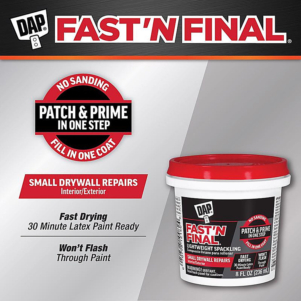 DAP - 7079812140 - Fast 'N Final Ready to Use White Lightweight Spackling Compound 8 oz