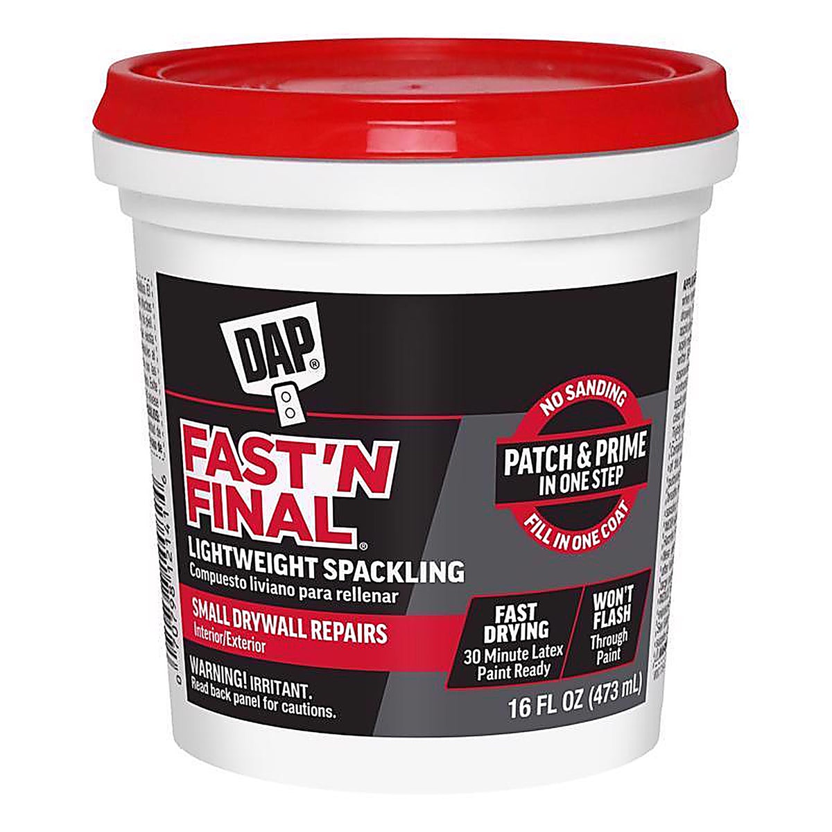 DAP - 7079812141 - Fast 'N Final Ready to Use White Lightweight Spackling Compound 16 oz