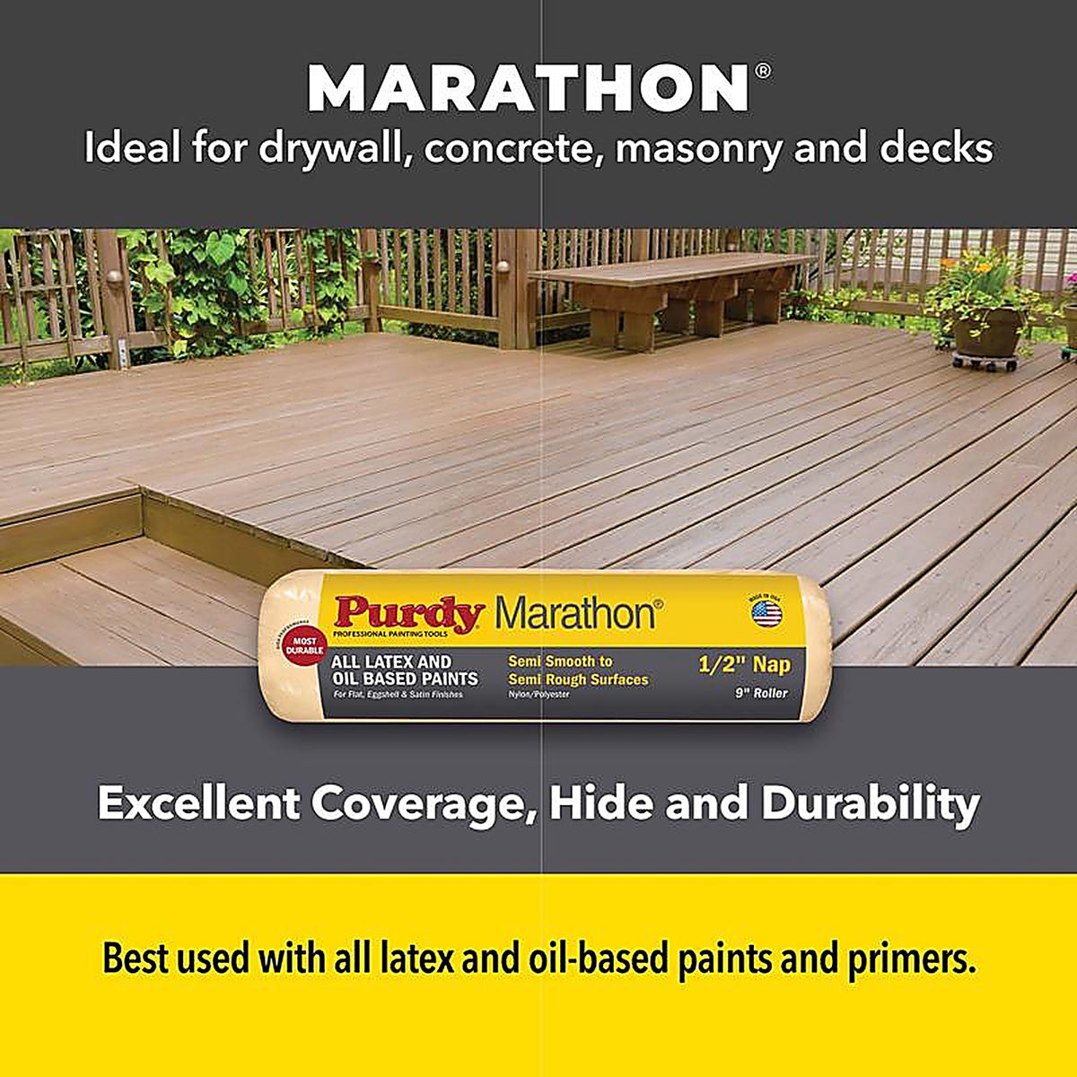 Purdy - 14F861100 - Marathon Nylon/Polyester 9 in. W X 1/2 in. S Paint Roller Cover 3 pk