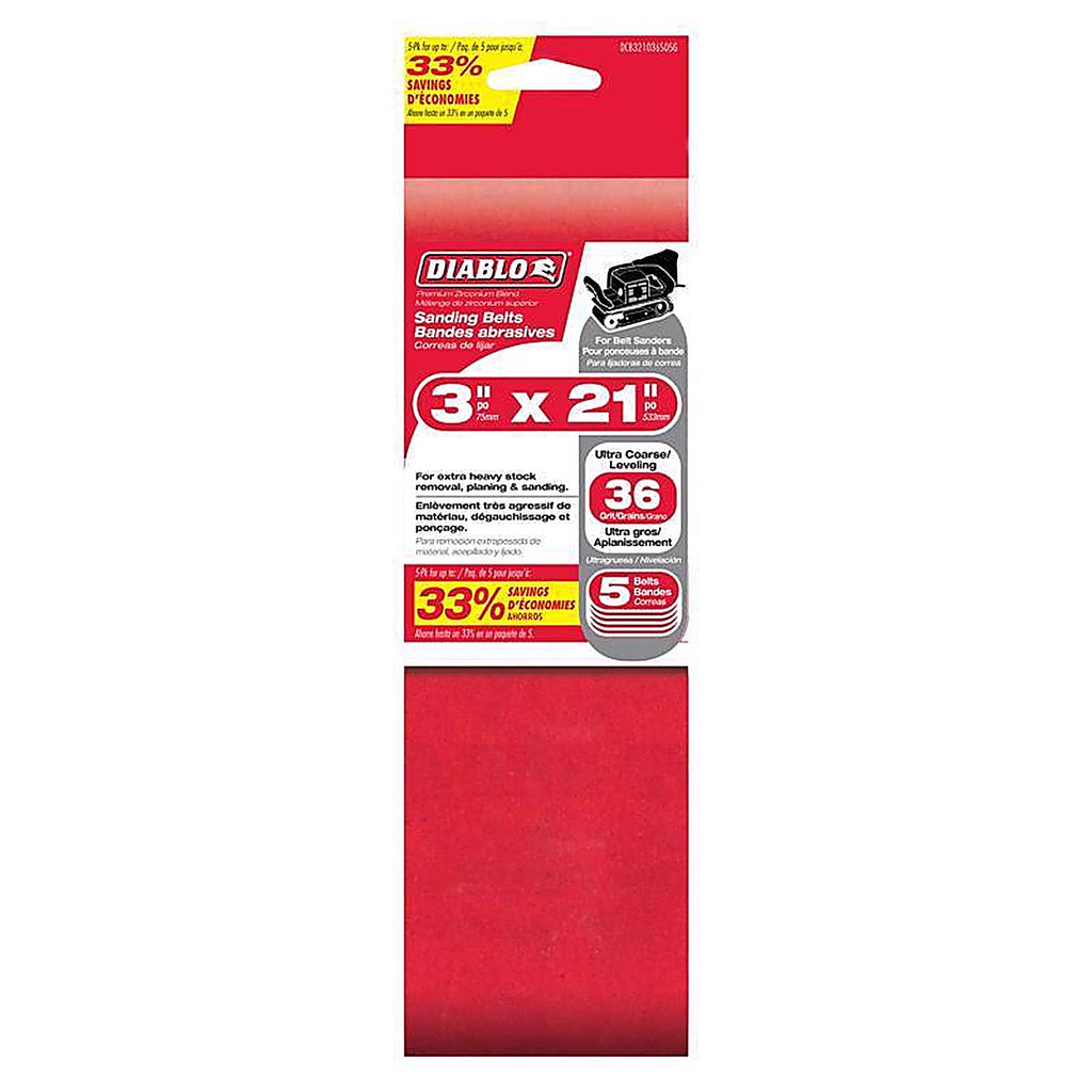 Diablo - DCB321036S05G - 21 in. L X 3 in. W Premium Zirconium Blend Sanding Belt 36 Grit Ultra Coarse 5 pk