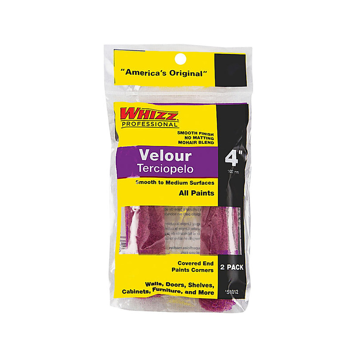 Whizz - 51012 - Velour 4 in. W x 3/16 in. Mini Paint Roller Cover - 2/Pack
