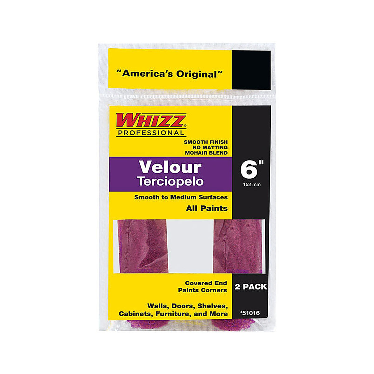 Whizz - 51016 - Velour 6 in. W x 3/16 in. Mini Paint Roller Cover - 2/Pack