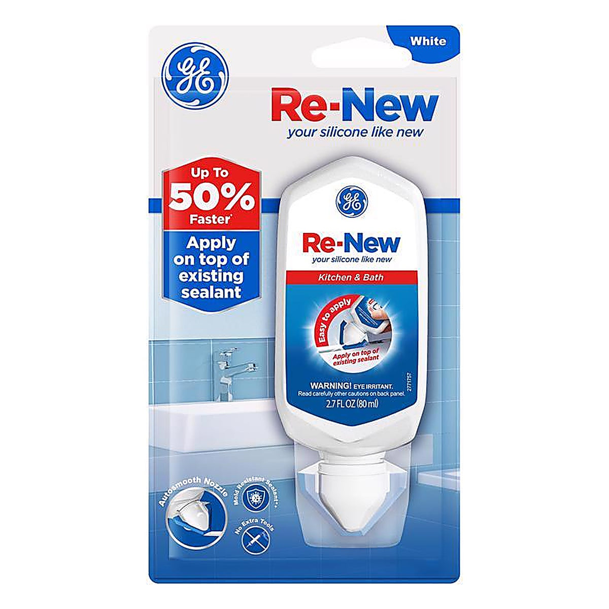 GE - 2770459 - Re-New White Silicone Kitchen and Bath Caulk Sealant 2.7 oz