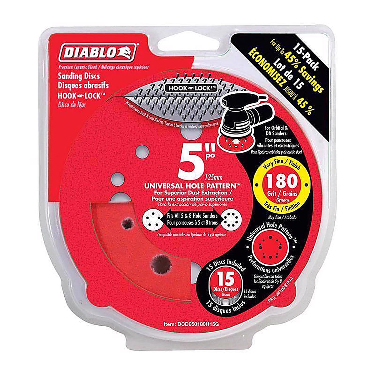 Diablo - DCD050180H15G - 5 in. Ceramic Blend Hook and Lock Sanding Disc 180 Grit Very Fine 15 pk