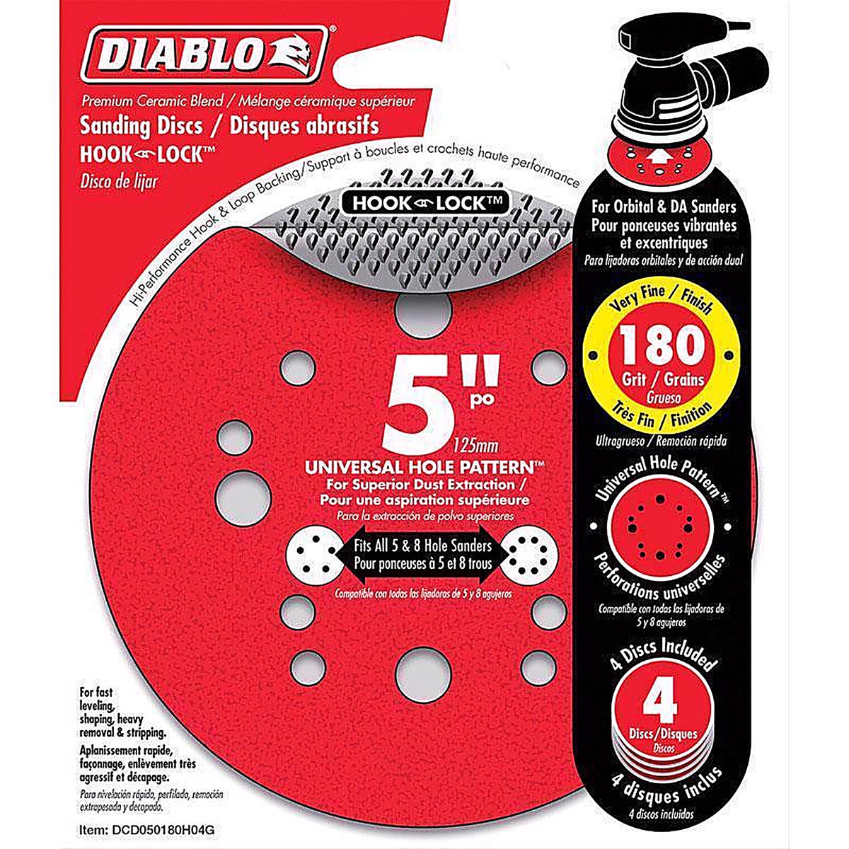 Diablo - DCD050180H04G - 5 in. Ceramic Blend Hook and Lock Sanding Disc 180 Grit Very Fine 4 pk