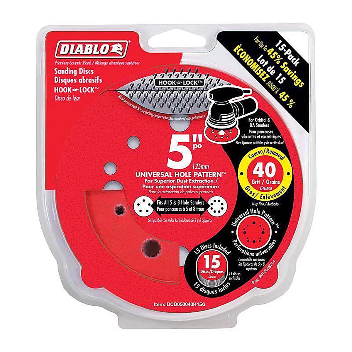 Diablo - DCD050040H15G - 5 in. Ceramic Blend Hook and Lock Sanding Disc 40 Grit Ultra Coarse 15 pk