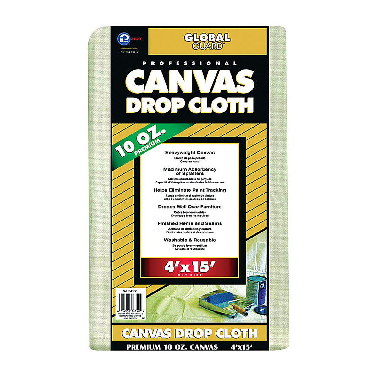 Premier - 34150 - GlobalGuard 4 ft. W X 15 ft. L 10 oz Professional Grade Canvas Drop Cloth 1 pk
