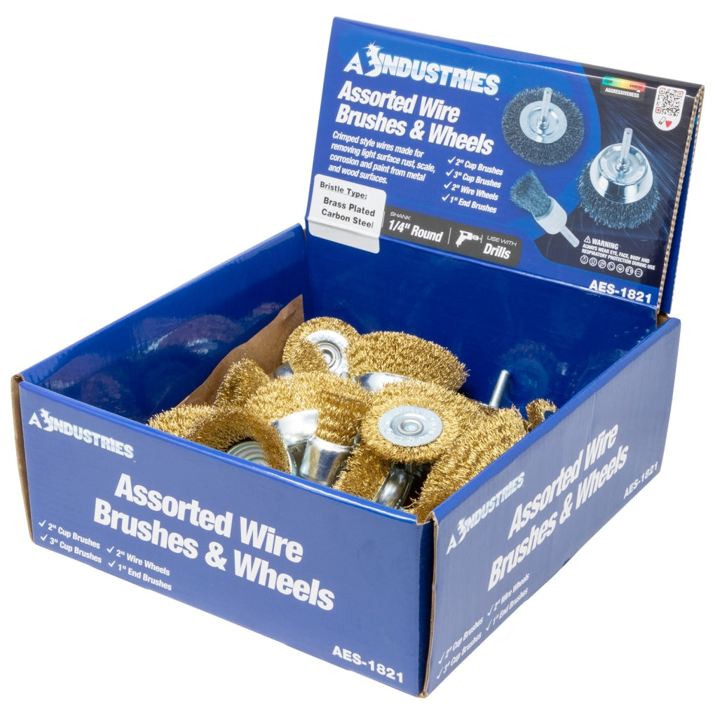 AES|1821|Wire Brush Display Box, Steel, Brass - Coated