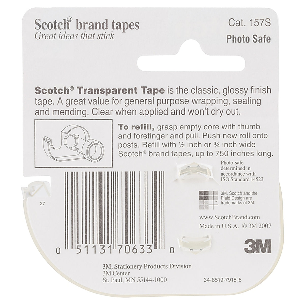 3M - 157S - Scotch 3/4 in. W X 300 in. L Tape Clear