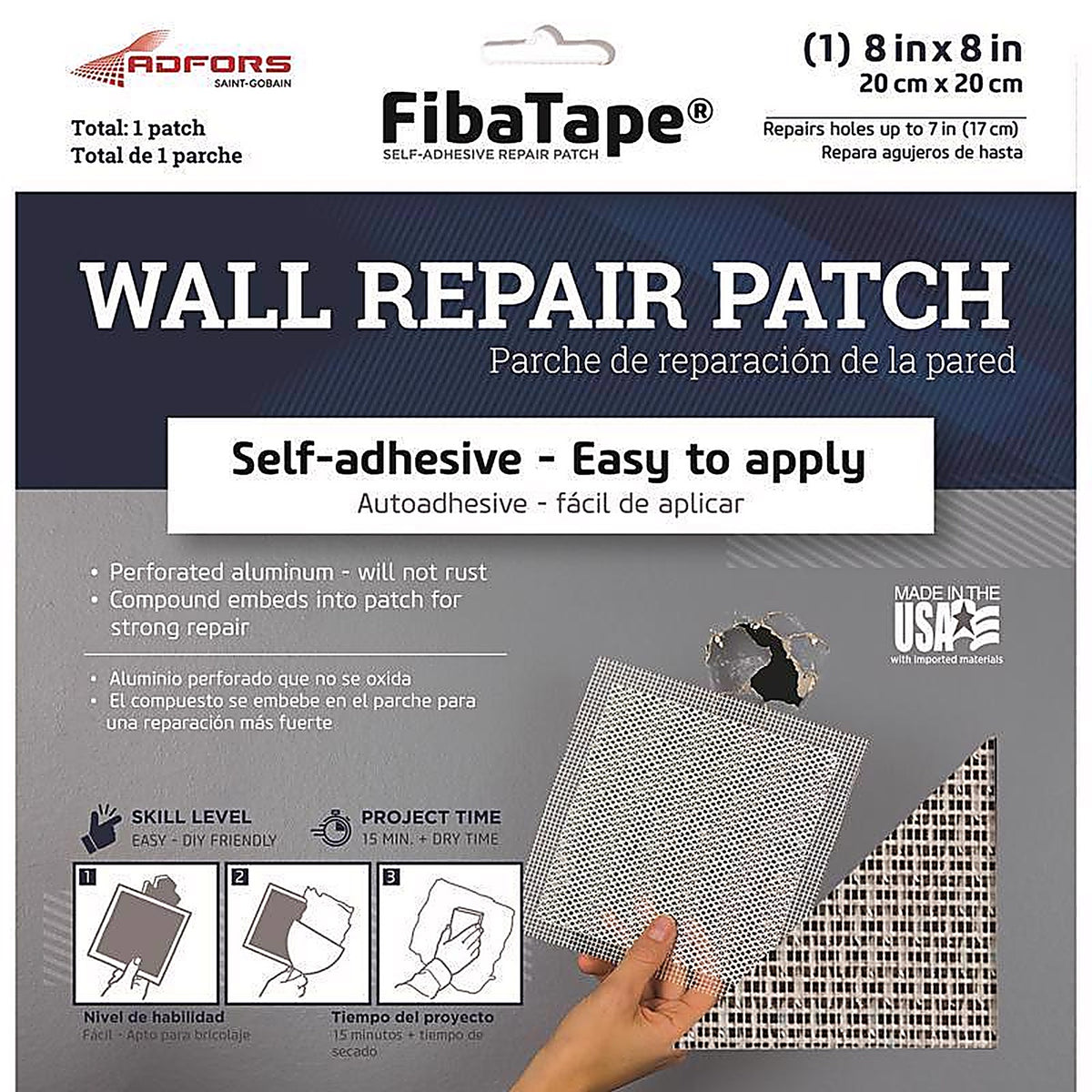 Saint-Gobain - FDW6714-U - FibaTape 8 in. L X 8 in. W Fiberglass Mesh White Self Adhesive Wall Repair Patch