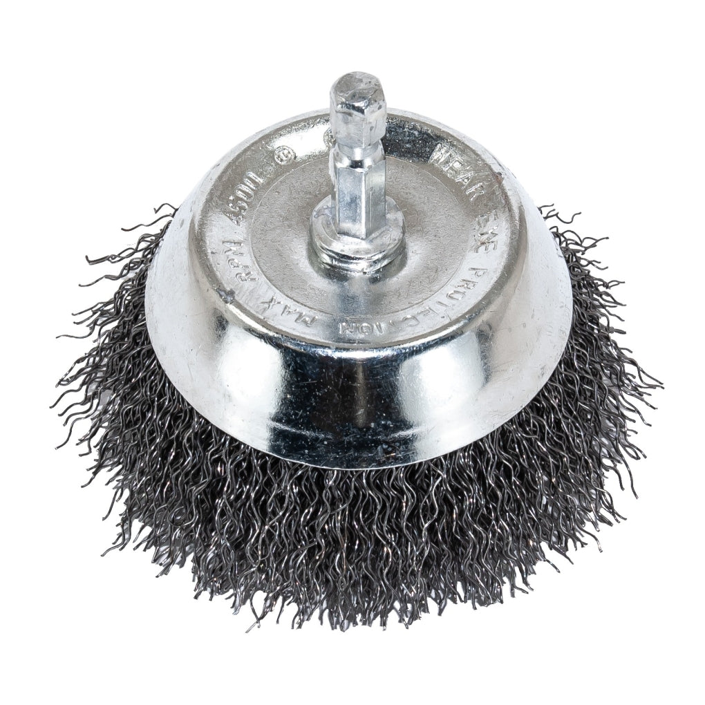 AES|1843|Coarse Wire Cup Brush with Shank, 3 in, 1/4 in Shank, Steel, Brass - Coated