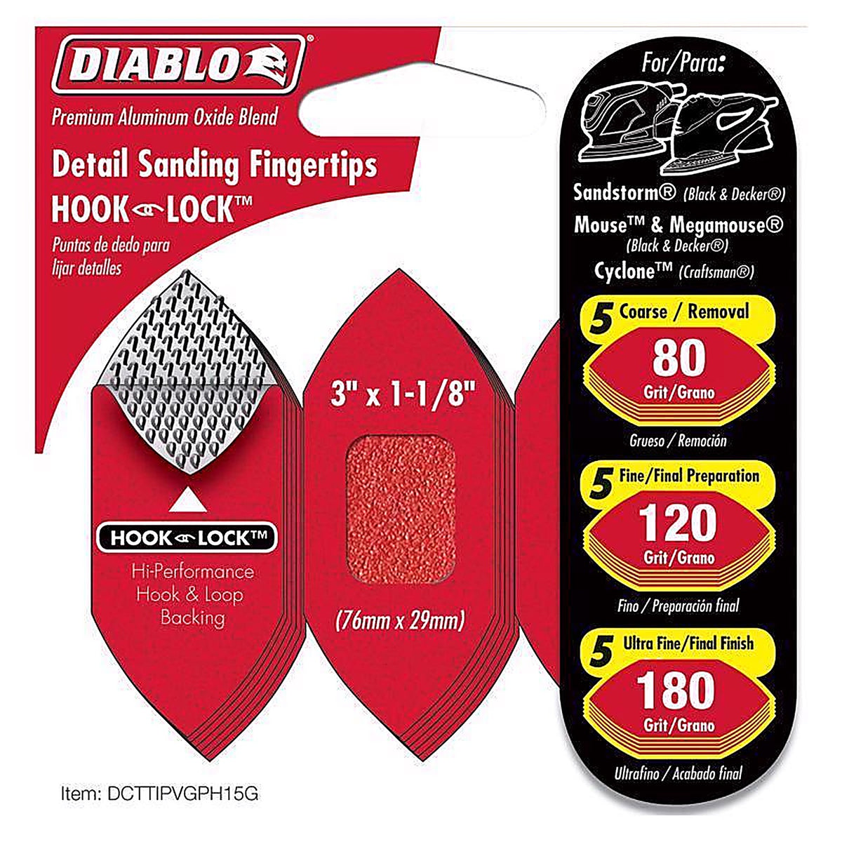 Diablo - DCTTIPVGPH15G - 3 in. L X 1-1/8 in. W 80 Grit Aluminum Oxide Detail Sanding Fingertips 15 pk