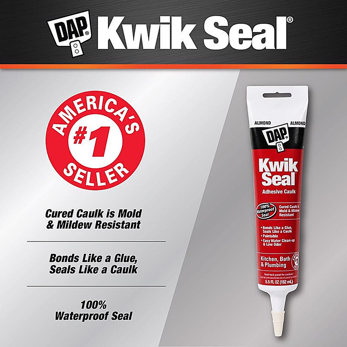 DAP - 7079818013 - Kwik Seal Almond Acrylic Latex Kitchen and Bath Adhesive Caulk 5.5 oz