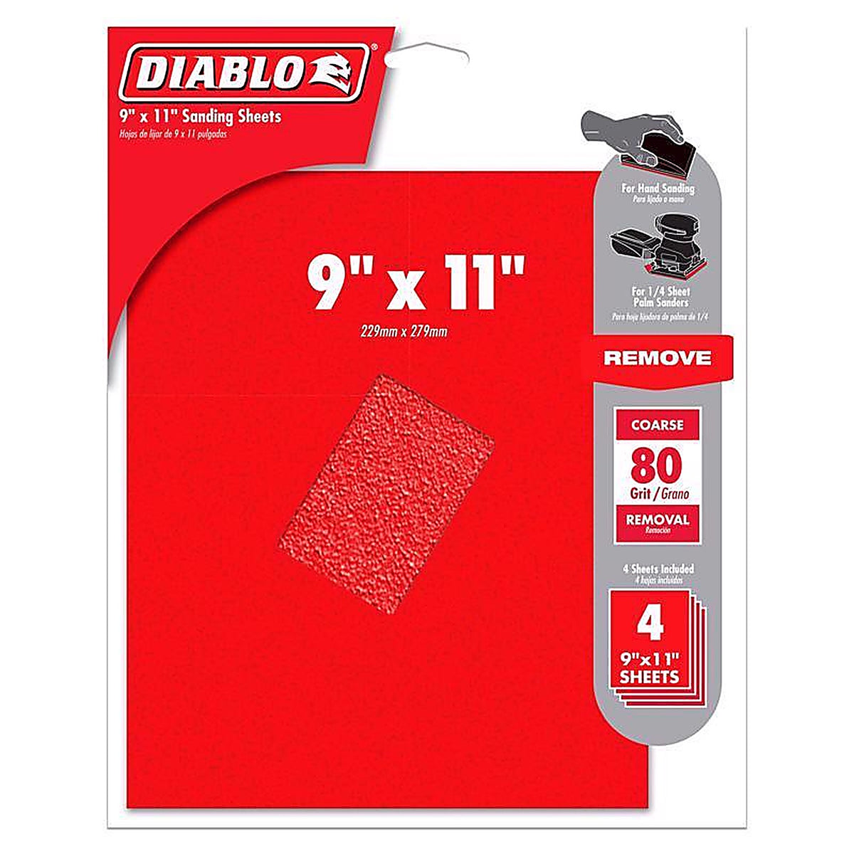 Diablo - DCS911080S04G - 9 in. L X 11 in. W 80 Grit Aluminum Oxide Sanding Sheet 4 pk
