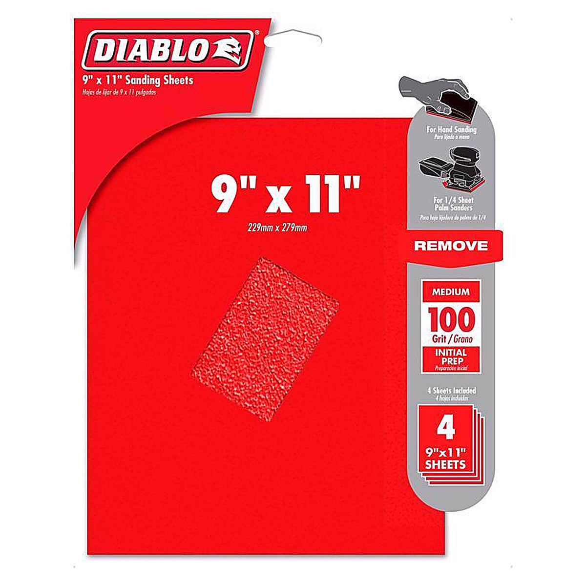Diablo - DCS911100S04G - 9 in. L X 11 in. W 100 Grit Aluminum Oxide Sanding Sheet 4 pk