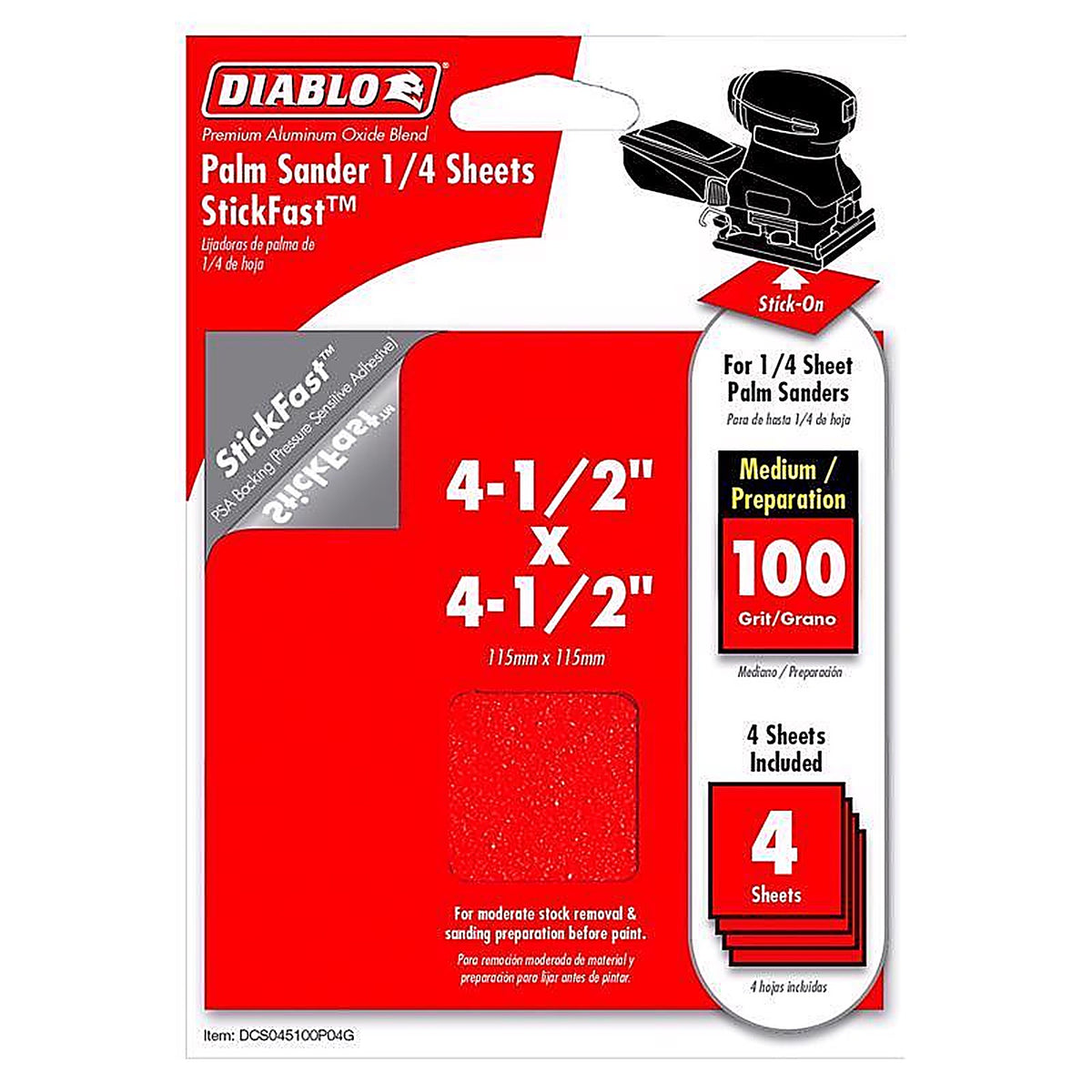 Diablo - DCS045100P04G - StickFast 4-1/2 in. L X 4-1/2 in. W 100 Grit Aluminum Oxide Sanding Sheet 4 pk