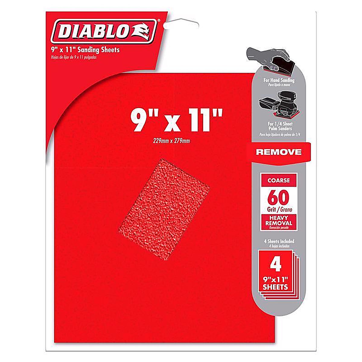 Diablo - DCS911060S04G - 9 in. L X 11 in. W 60 Grit Aluminum Oxide Sanding Sheet 4 pk