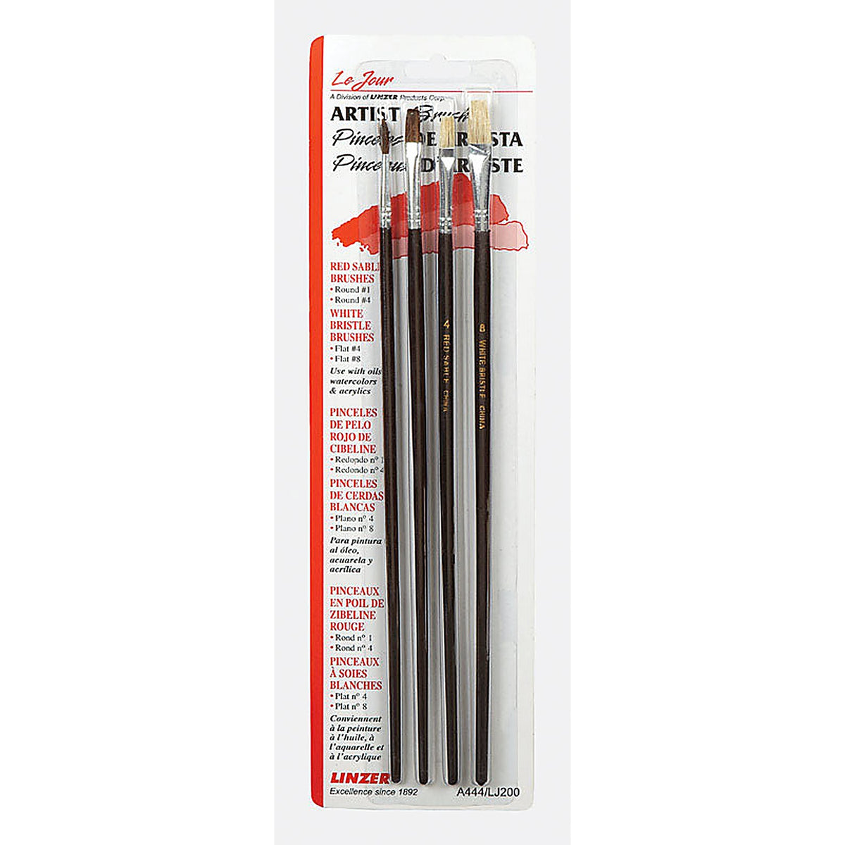 Linzer - A444 - No. 1, No. 4s and No. 8 in. W Assorted Artist Paint Brush Set