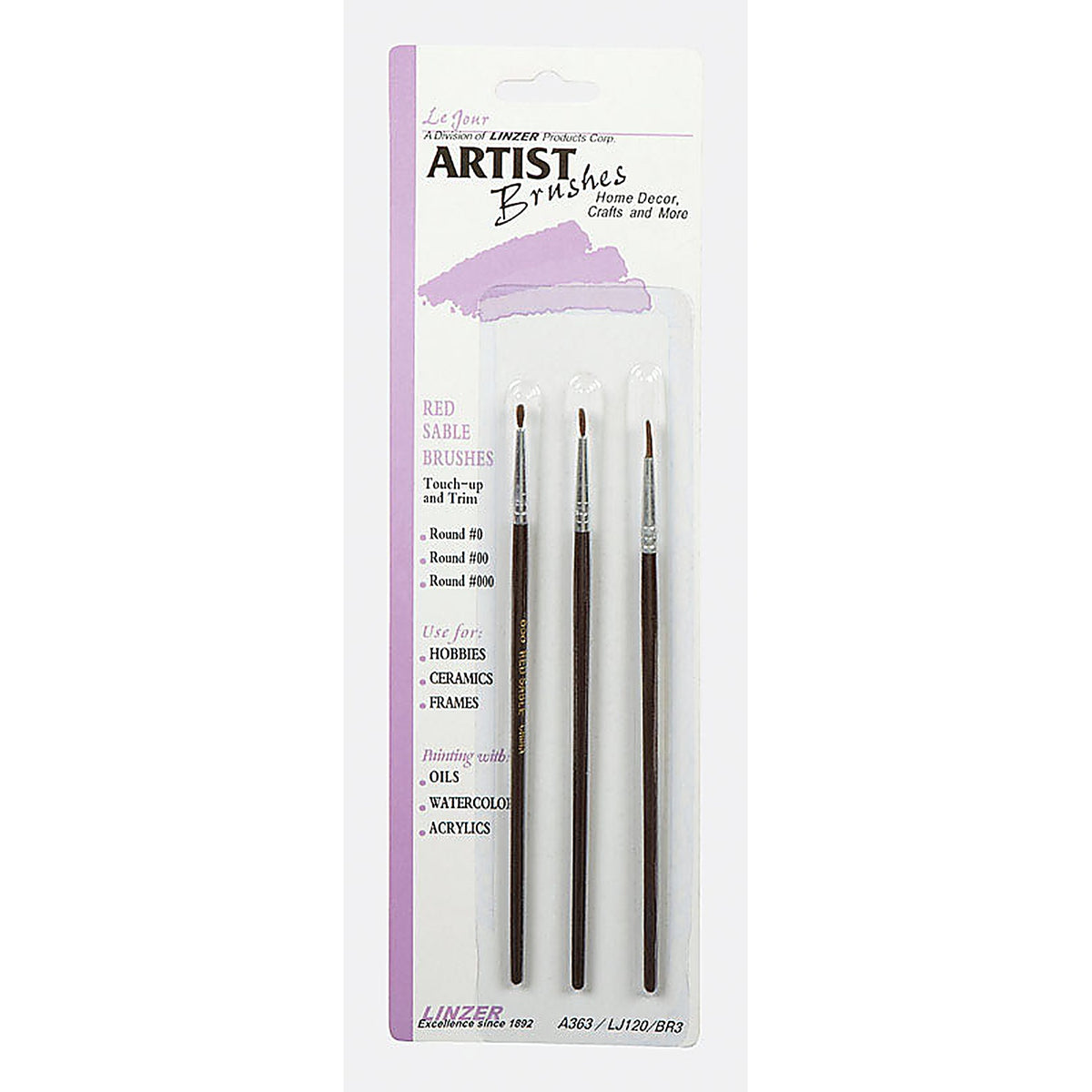 Linzer - A363 - No. 000, No. 00 and No. 0 W Assorted Artist Paint Brush Set