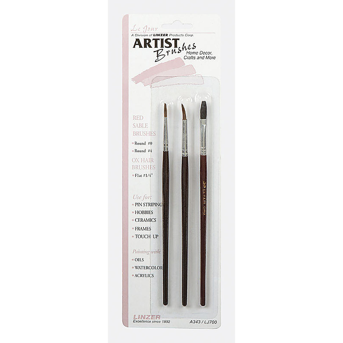 Linzer - A343 - 1..25 in. W Assorted Artist Paint Brush Set