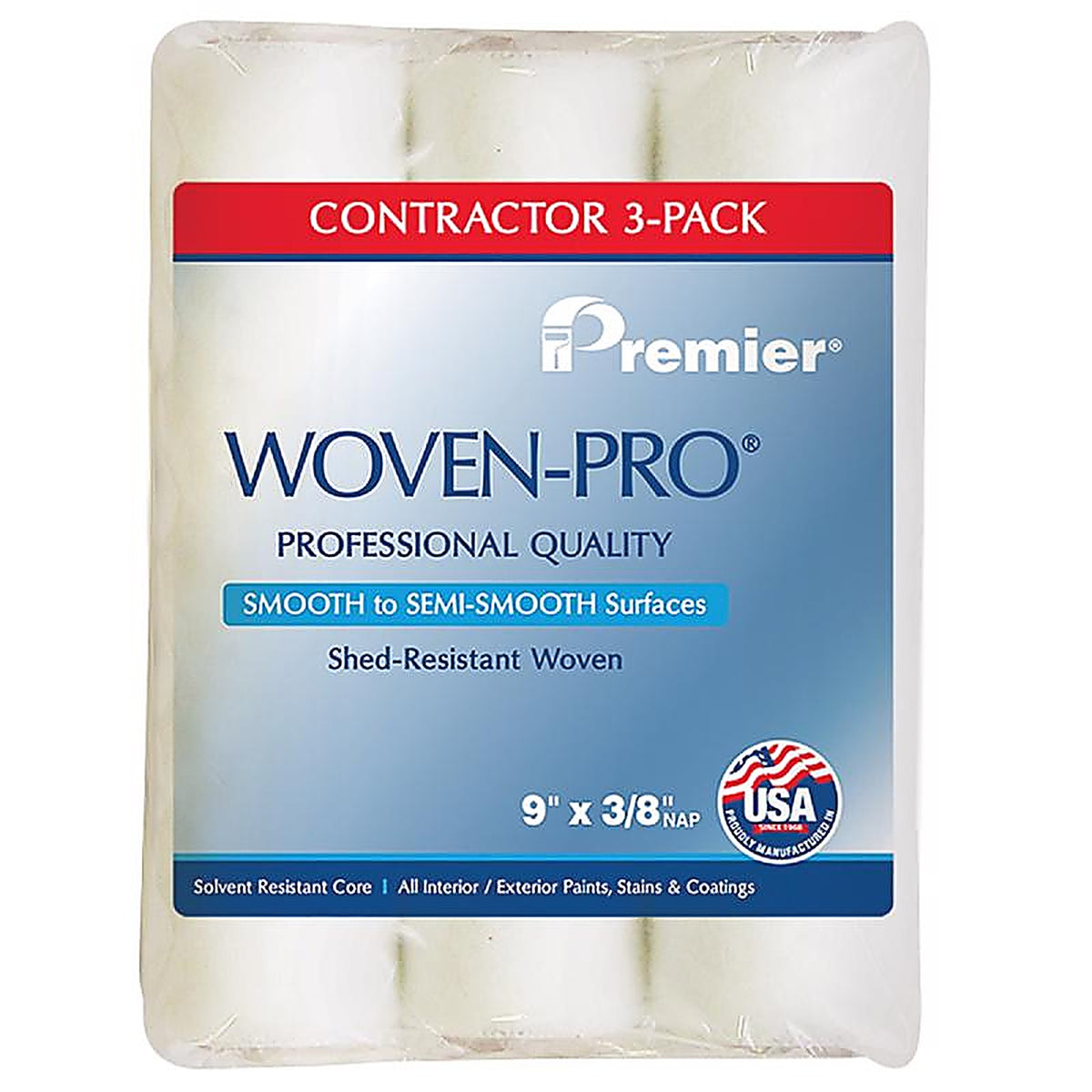 Premier - 3LF38 - Woven-Pro Polyester 9 in. W X 3/8 in. Paint Roller Cover 3 pk