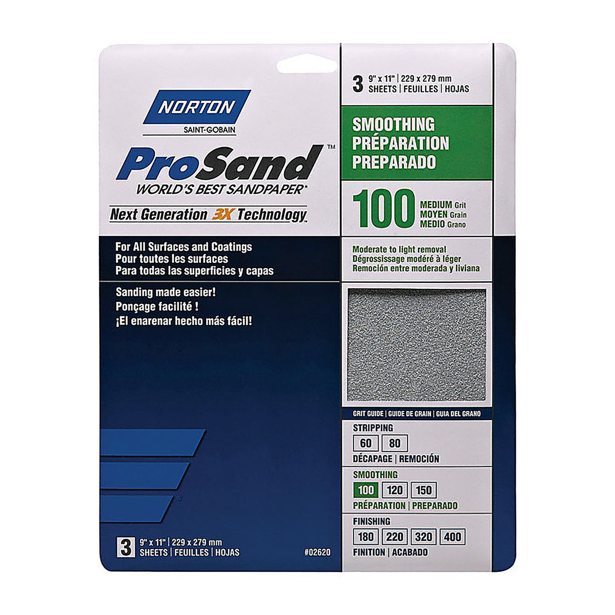 Norton - 7660768162 - ProSand 11 in. L x 9 in. W 100 Grit Aluminum Oxide Sandpaper - 3/Pack