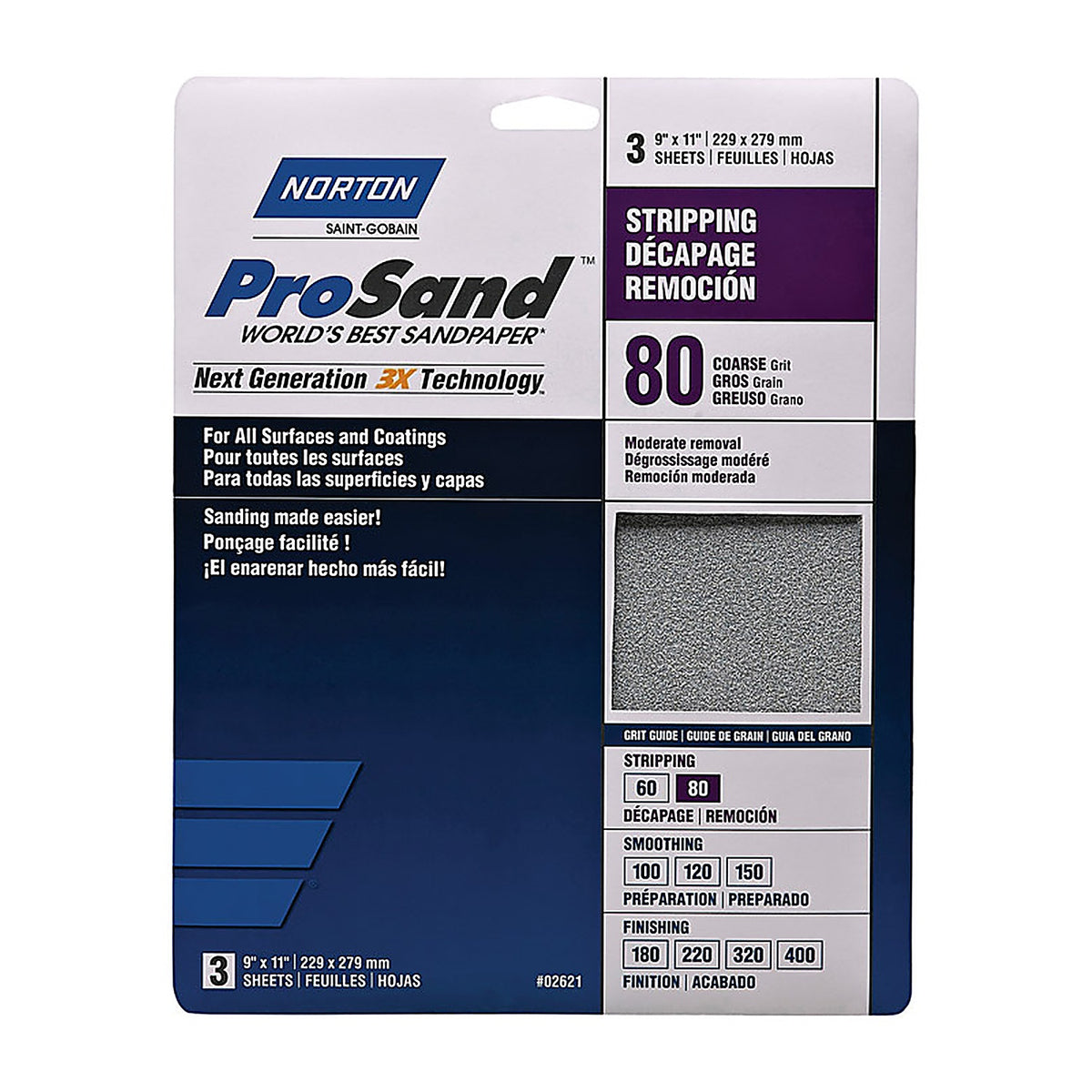 Norton - 7660768163 - ProSand 11 in. L x 9 in. W 80 Grit Aluminum Oxide Sandpaper - 3/Pack