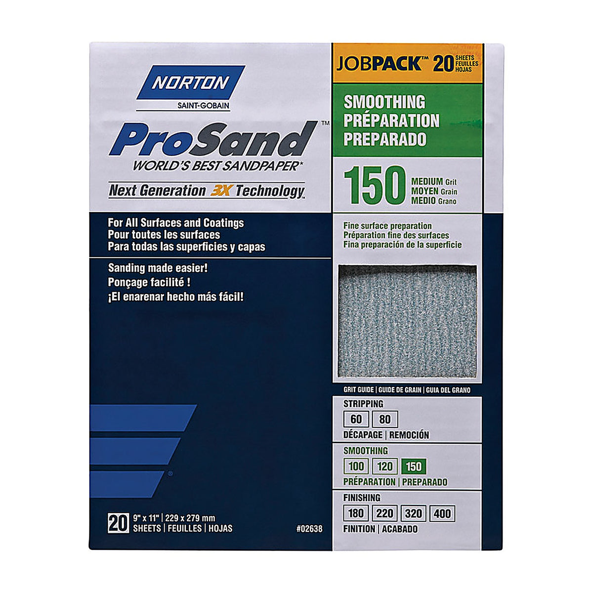 Norton - 7660768171 - ProSand 11 in. L x 9 in. W 150 Grit Aluminum Oxide Sandpaper - 20/Pack