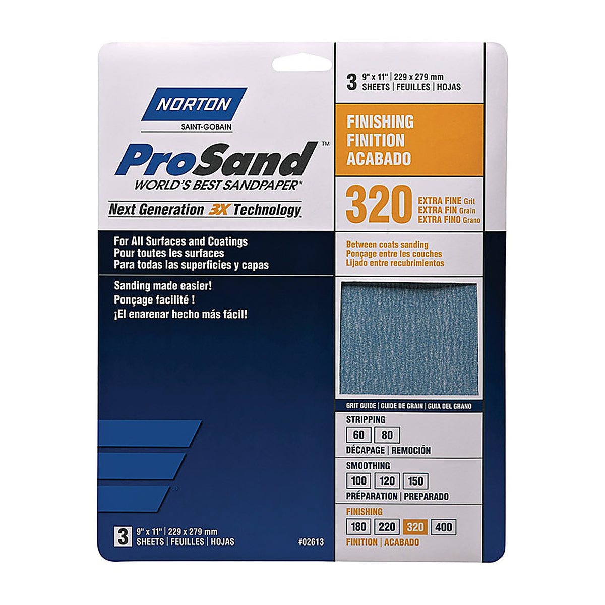 Norton - 7660768157 - ProSand 11 in. L x 9 in. W 320 Grit Aluminum Oxide Sandpaper - 3/Pack