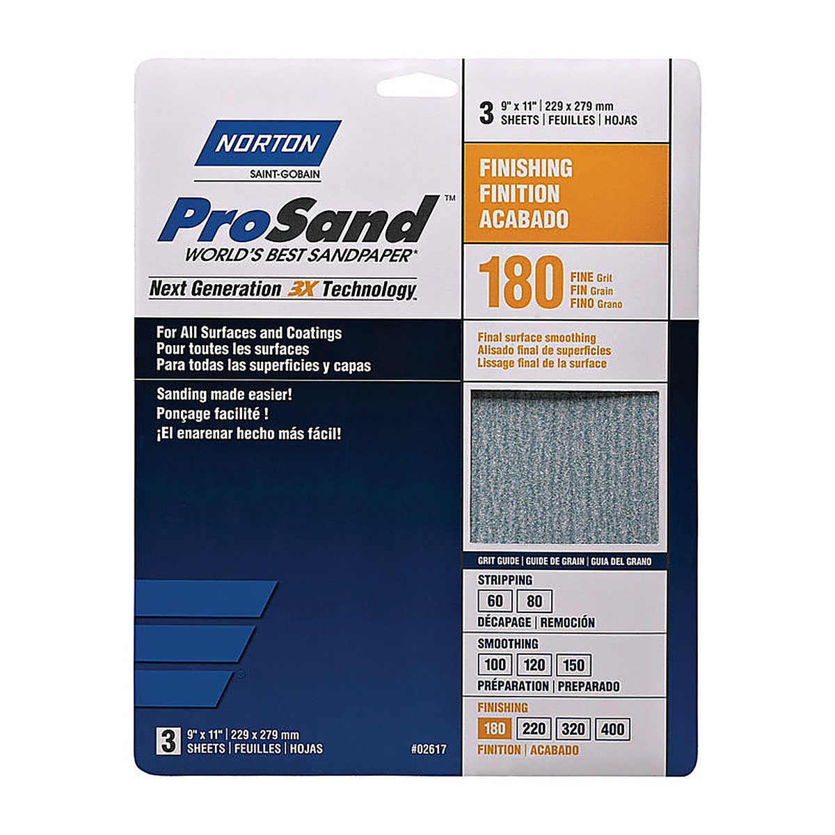 Norton - 7660768159 - ProSand 11 in. L x 9 in. W 180 Grit Aluminum Oxide Sandpaper - 3/Pack