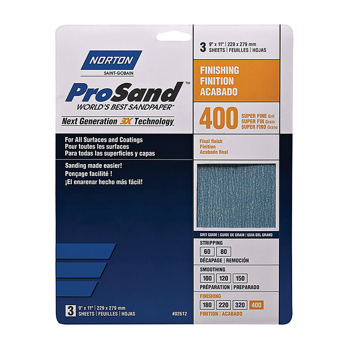 Norton - 7660768156 - ProSand 11 in. L x 9 in. W 400 Grit Aluminum Oxide Sandpaper - 3/Pack